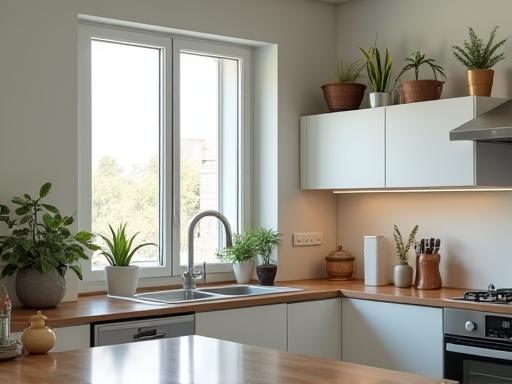 Une cuisine moderne et bien rangée après un service de nettoyage régulier.